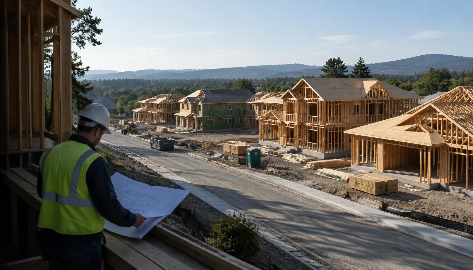 Residential construction framing in progress